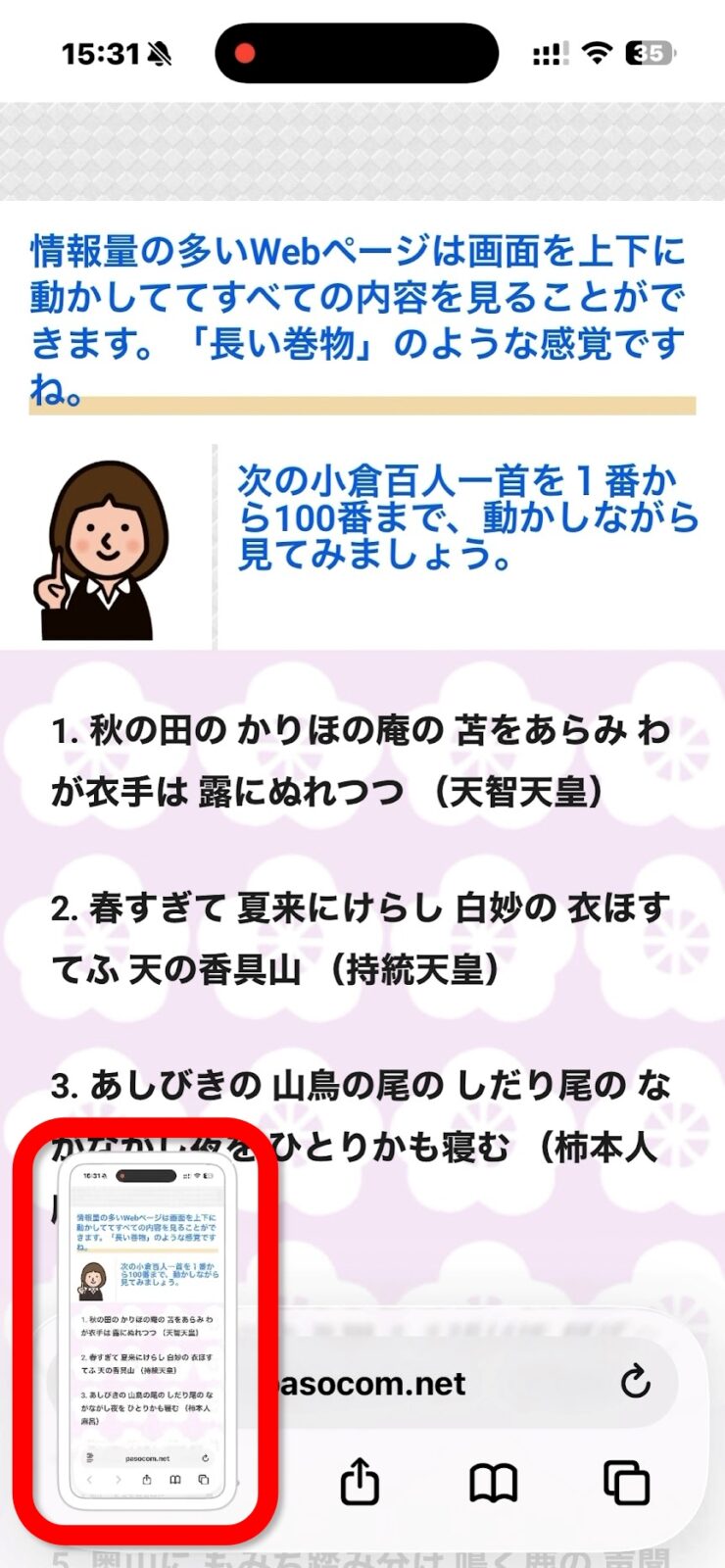 左下にスクリーンショットのプレビュー表示