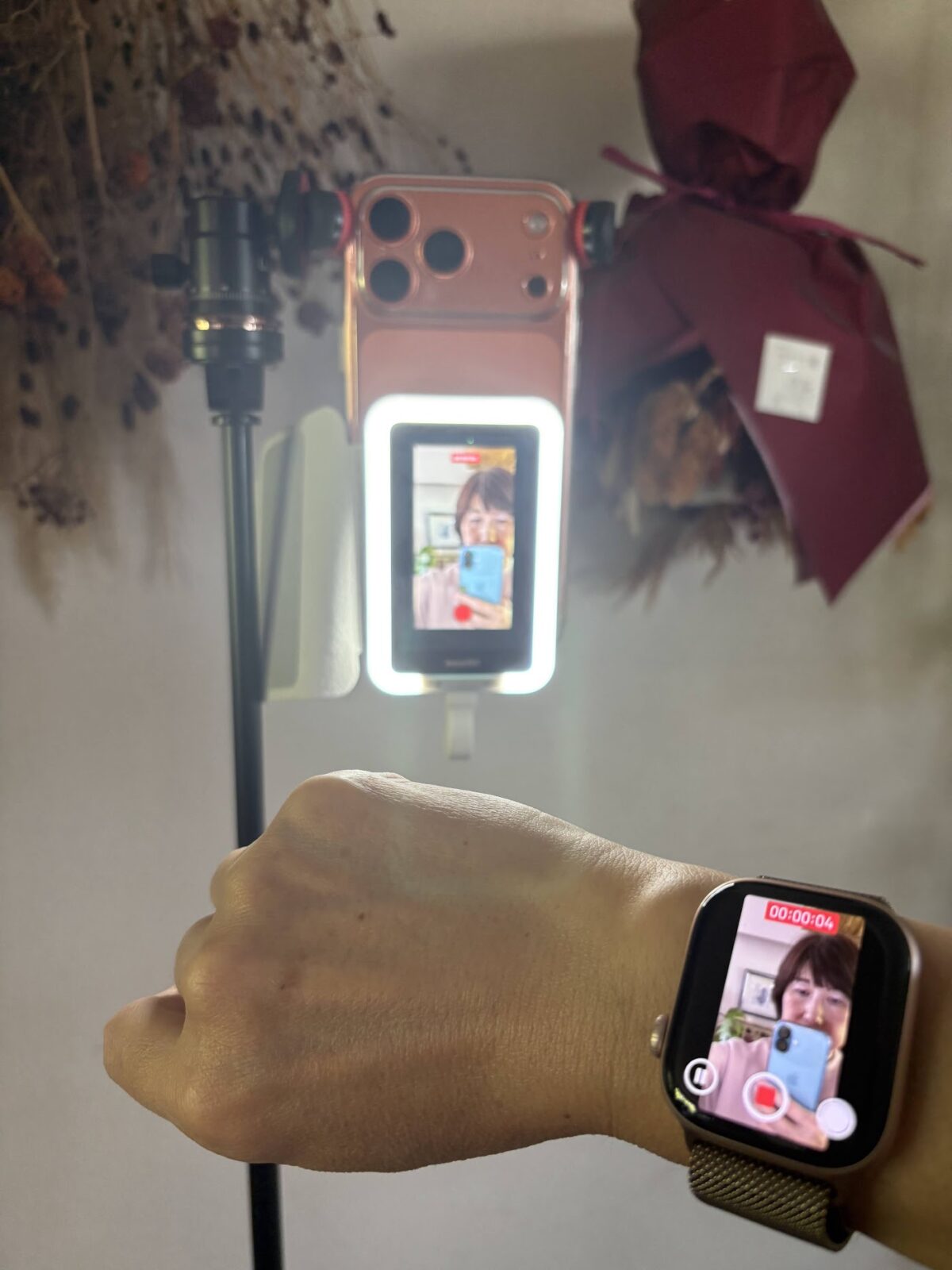 Apple Watchで動画撮影中の表示