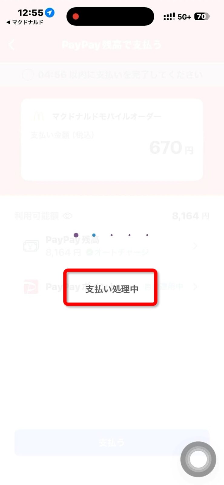 PayPay支払い処理中