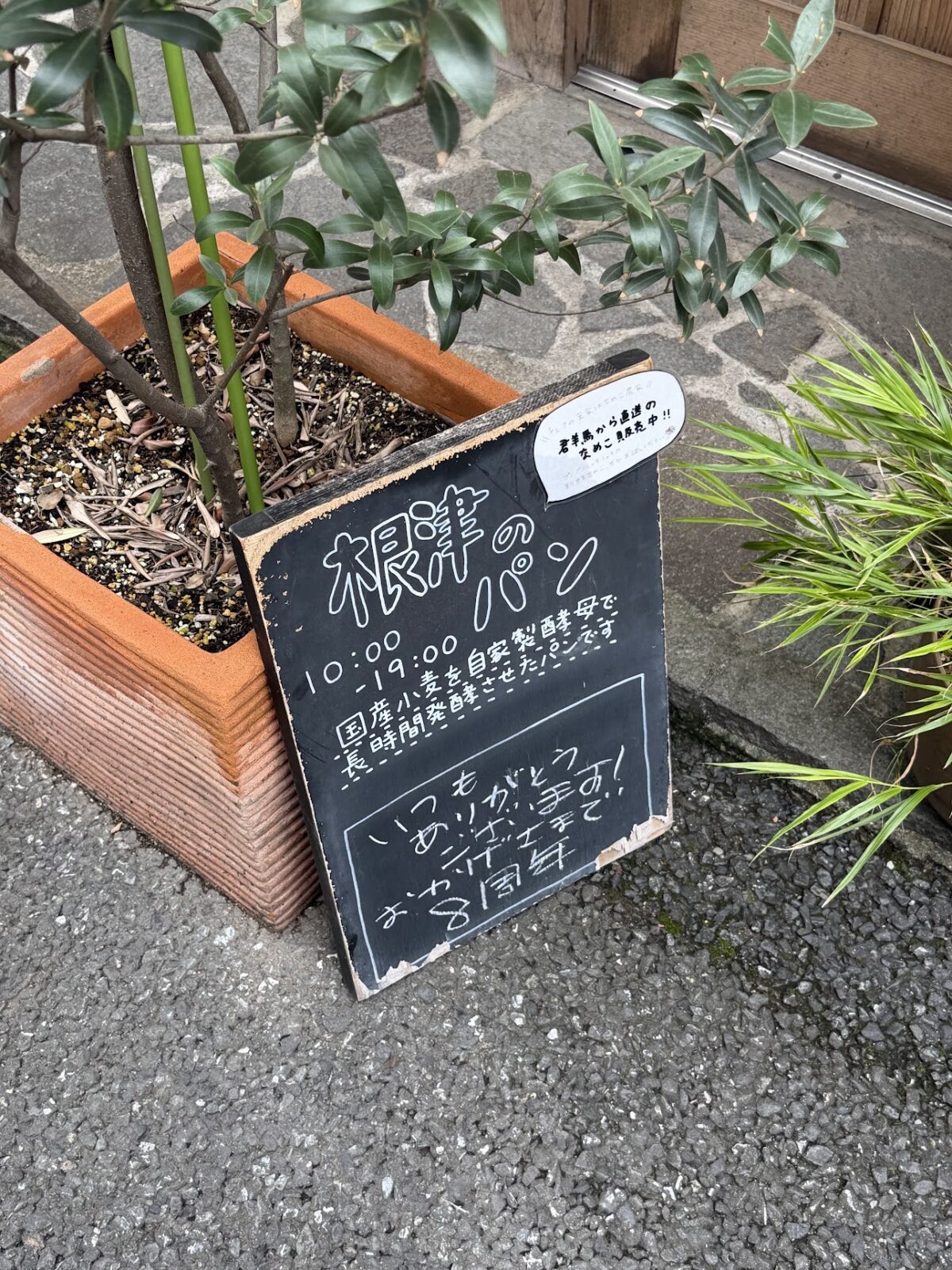「根津のパン」と書かれた黒板の看板