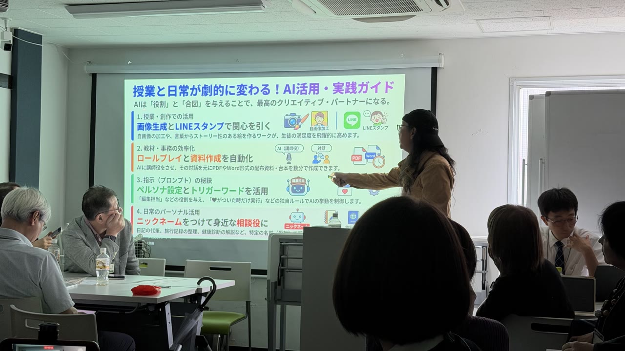 AIで作ったインフォグラフィックで発表するグループ